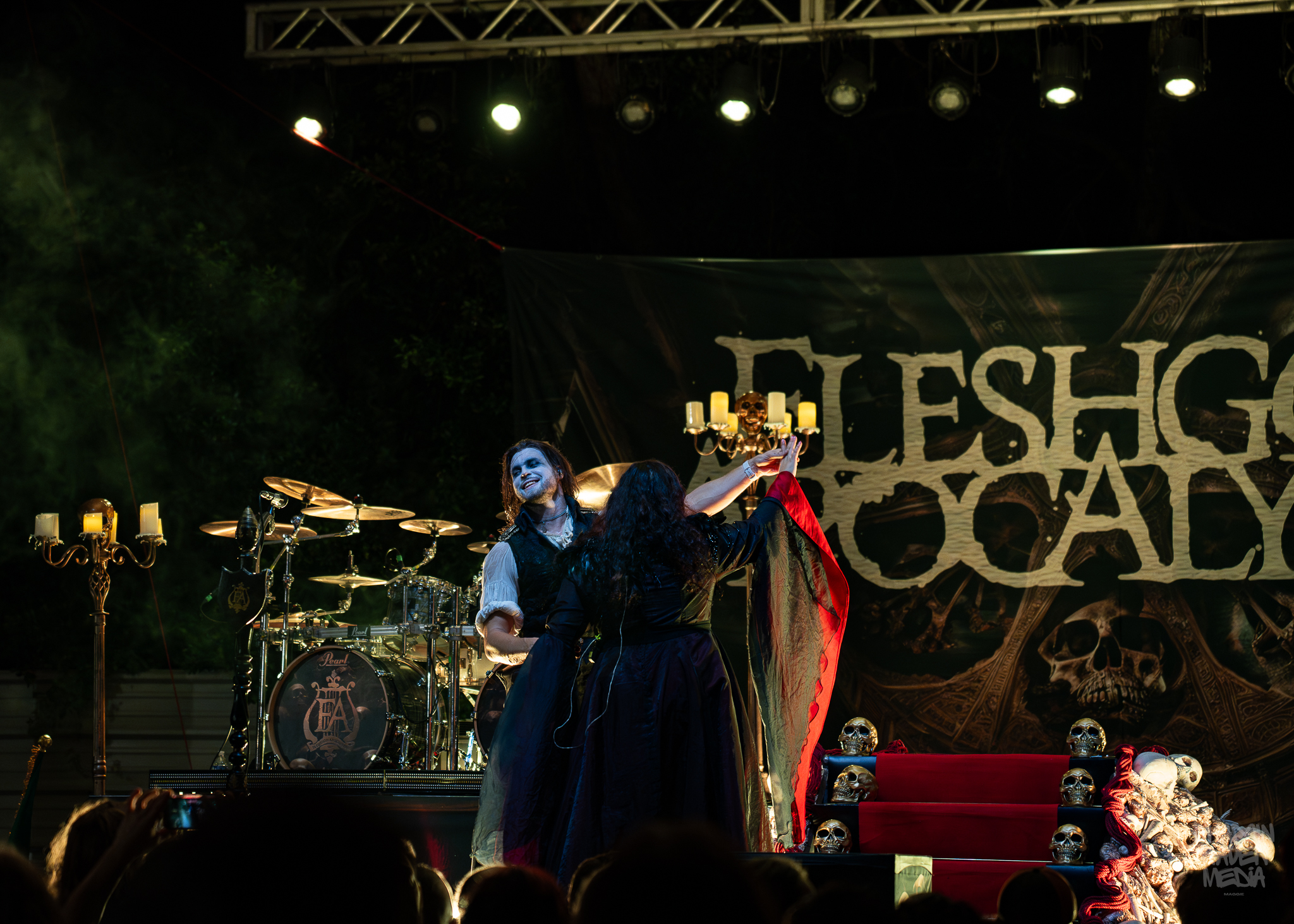 Italian symphonic death metal band Fleshgod Apocalypse plays for a crowd at The Orpheum in Tampa Florida on September 29 2024